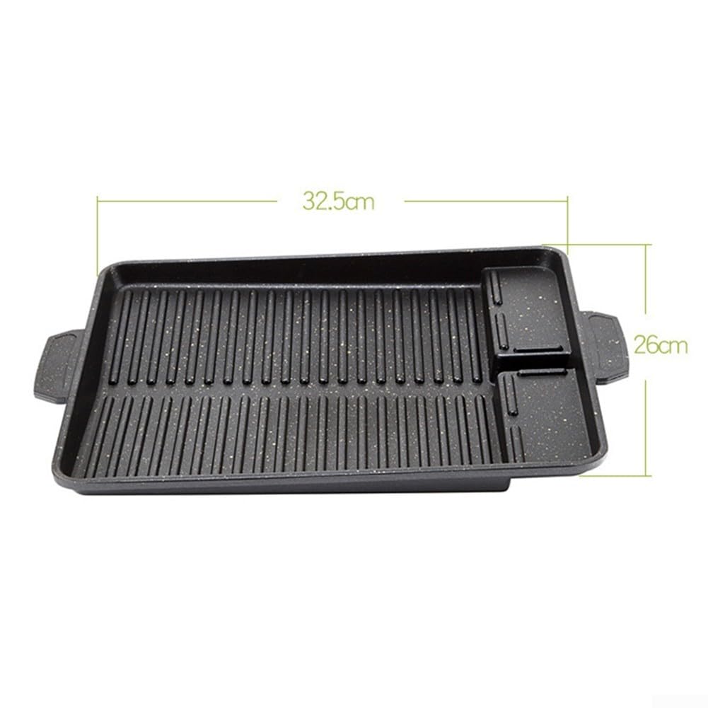 Piastra per barbecue reversibile, portatile, antiaderente, in alluminio, per forno a induzione a gas, campeggio, cucina all'aperto, 32,5 x 26 cm, nero