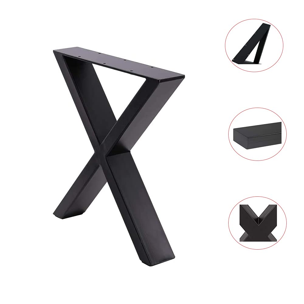 Fayelong Lot de 2 pieds de table industriels en acier X-Frame - Hauteur 70 cm x largeur 50 cm - Noir - Capacité de 200 kg - Facile à assembler