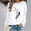 Sweatshirts for Women Autumn Winter Casual Pullover Blouses Tops Womens Sweatshirts Crewneck Print Long Sleeve Jumpers Sweatshirts Loose Sportswear Tops Size 10-20 White #1