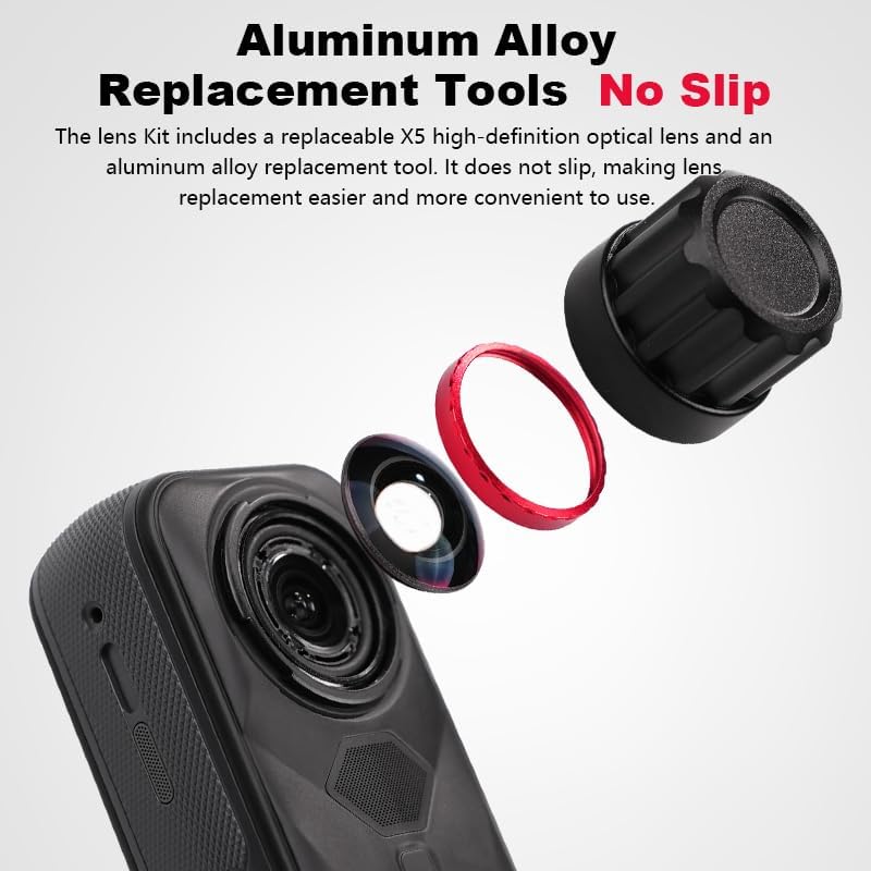 Lens Replacement Kit for Insta360 X5, Portbale [1 Pcs] Optical Glass Cover with Removal Tool + 2 Black Base, Easy Installation, Lens Guard Camera Kit for Insta 360 X5 Accessories