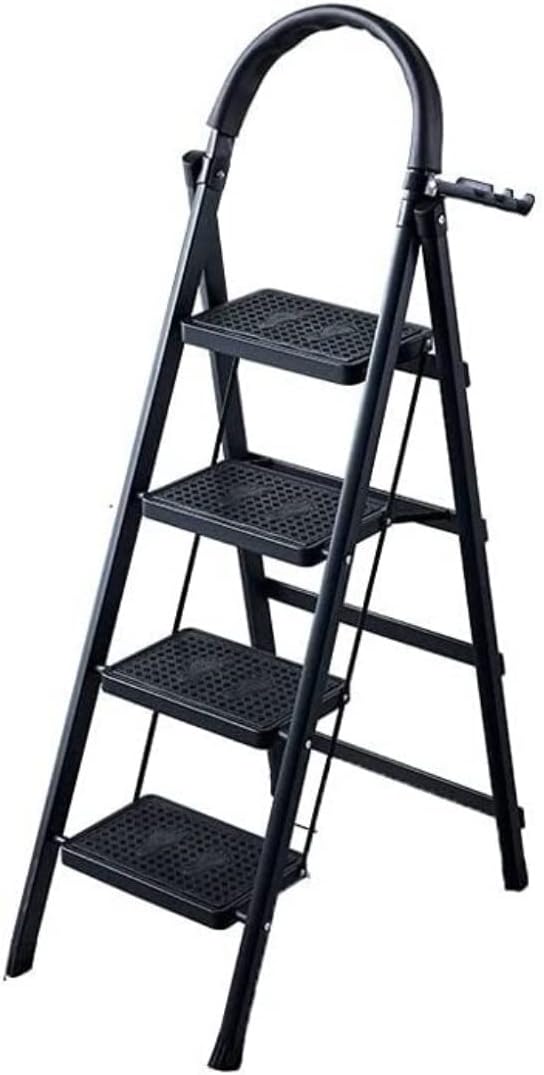 Step Ladder 4 Step Ladder Folding Ladder Telescopic Ladder with Wide Pedal Portable Ladder for Indoor Outdoor Folding Ladder Telescopic Ladder(Color:Roze)