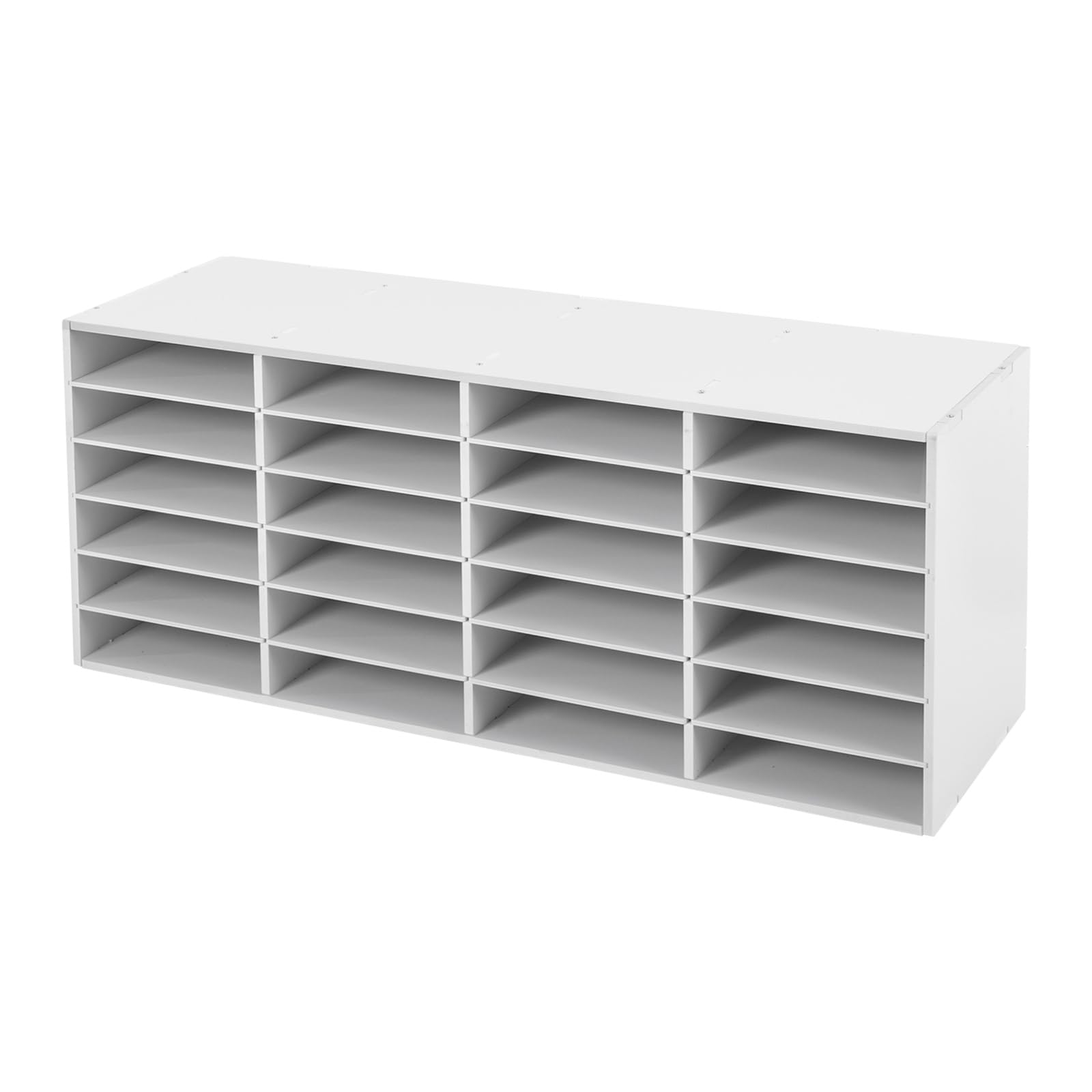 Organisateur de documents à 24 compartiments (6 étages, compartiments de 24 x 30 x 6,2 cm) Trieur de documents, classeur autonome stable, rangement pour bureau, courrier et plantes, blanc