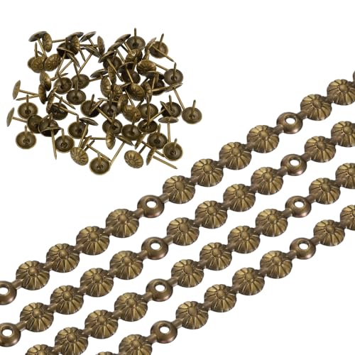 sourcing map Upholstery Nailhead Trim, 4 Meters Flower Upholstery Tacks Strips, Decorative Nail Trims with Nails for Sofa Headboard, Chair DIY Furniture Accessory (11mm Bronze)