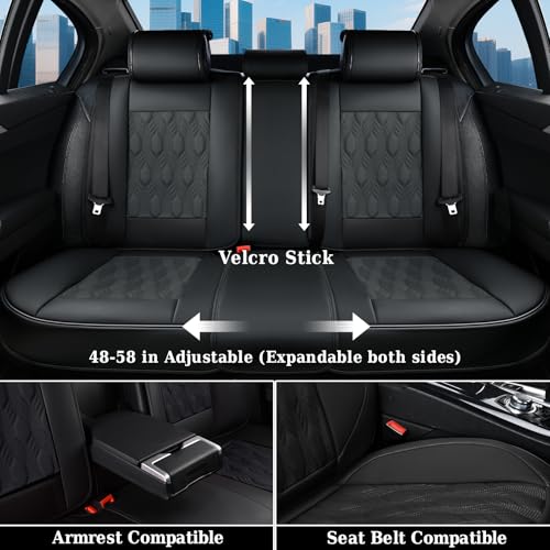 Image of Coverado Car Seat Cover, Black Luxury Seat Cover for Cars, Premium Nappa Leather Seat Covers Full Set with Embossed Pattern, Waterproof Car Seat Protector Car Seat Cushions Universal Fit Most Vehicle