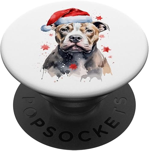 Miniatura 1 de Pitbull Navidad Pitbull Acuarela Pittie Santa Sombrero Lindo Pit Bulls PopSockets intercambiables PopGrip