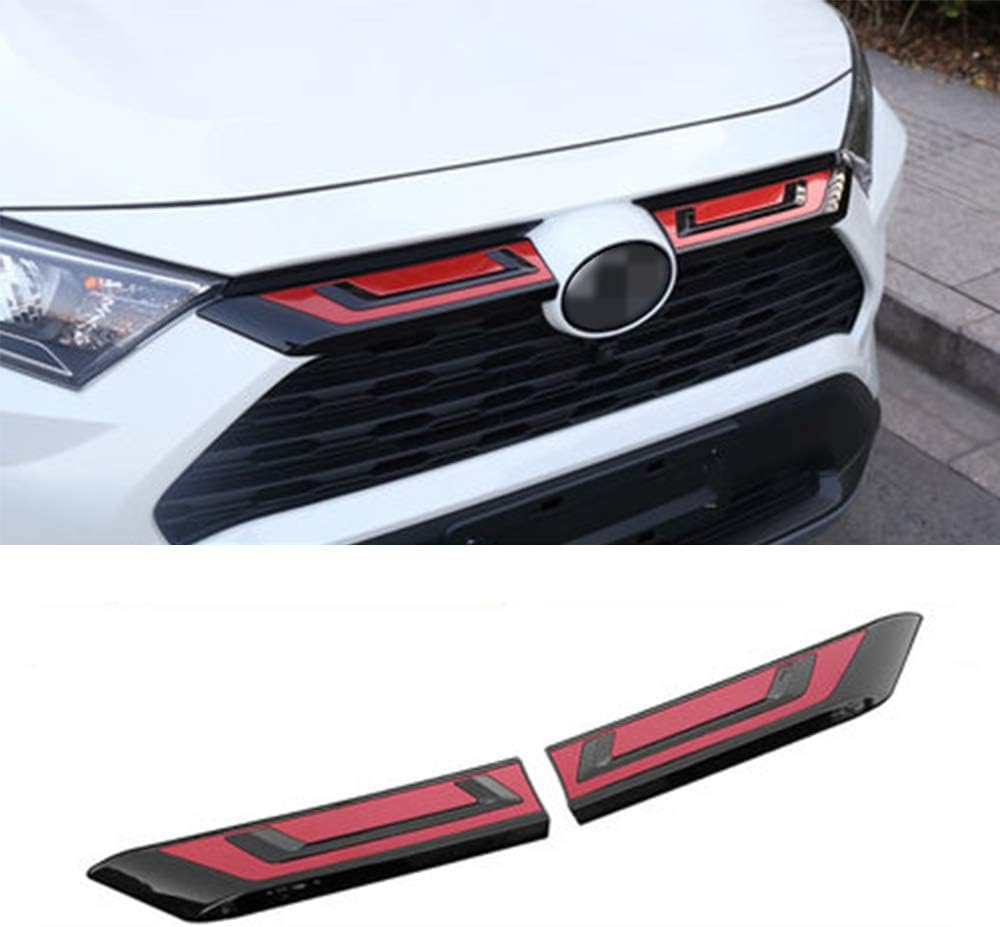 XITER 2PCS Electroplated Finishes Car Exterior Automobile Front Hood Grill Cover Bonnet Trim Decorative Strip Grille Cover Molding Insert Accessories for Toyota RAV4 2019-2025 (RED)