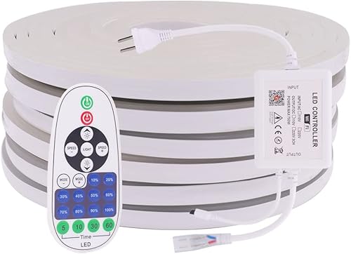 Miniatura 2 de KISUFU Tira de luz LED de neón AC110V 2835 LED de 3.3 pies, tira de luz de silicona flexible impermeable IP65, tira de luz de neón de 0.315 x 0.630