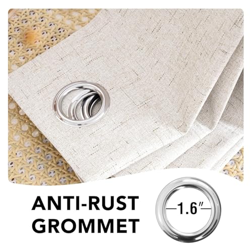 Image of H.VERSAILTEX Linen Curtains 100% Blackout Curtains for Bedroom 102 inch Long Full Light Blocking Nature Linen Blended Window Curtains for Living Room Nickel Grommet (2 Panels, Ivory)