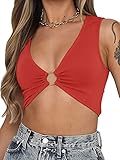 Women Sexy Y2k Red Crop Top Corset Like Going Out Top Deep V Neck Sleeveless Workout Rave Festival Party Top Bra Cowgirl Costume Country Concert Outfits Red S