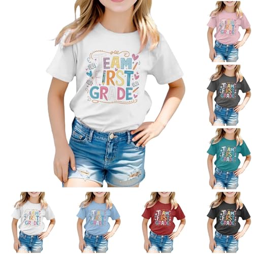 Toddler Kids Little Girls First Day of School Shirt Team First Grade Graphic Cotton Short Sleeve T-Shirt Back to School Tees2