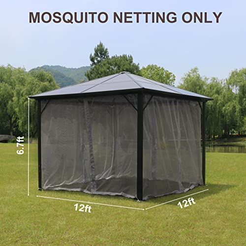 Sunshine Outdoor Gazebo Replacement Mosquito Netting Screen 4-Panels, Universal Netting Side Walls For Patio, Garden, Yard (Net Only)(12' X 12', Dark Grey) #TOP1