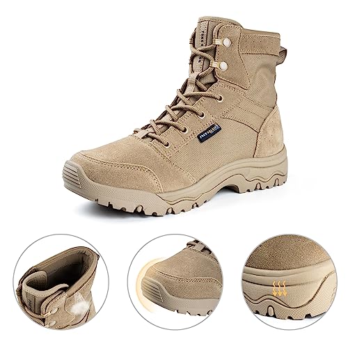 Free Soldier Men's Tactical Hiking Boots 6 Inches Lightweight Breathable Work Boots Military Desert Boots(Tan 10.5) #TOP2