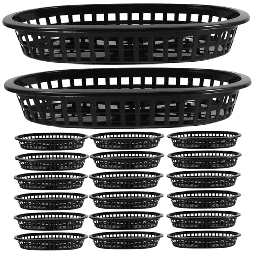 Didiseaon Cestas Negras de Espacio de Plástico para Comida Rápida, Soporte para Refrigerio Reutilizable, 24 Unidades para Restaurante y Hogar