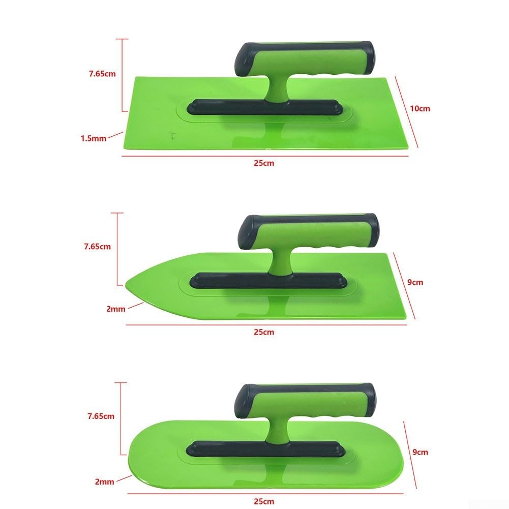Raschietto per cemento per muratura e muratura, set di 3 cazzuole in plastica per intonacatura leggera, applicazione di stucco e levigatura, 25 cm, verde