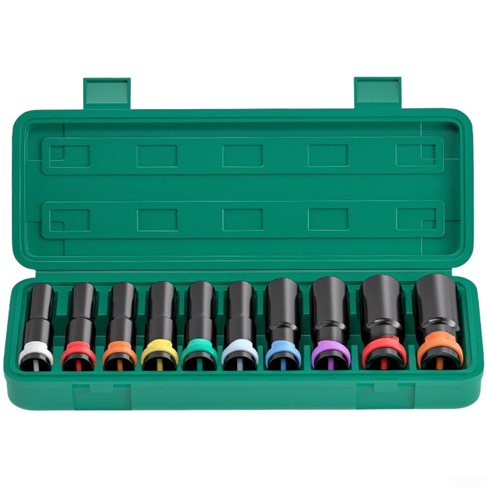 Set di chiavi a bussola esagonali, in acciaio al carbonio, accessori per utensili elettrici, colore verde, per spazi ristretti, 10 pezzi (B)