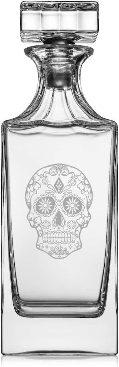 30 oz Glass Whiskey Decanter with Glass Stopper Gift Sugar Candy Skull
