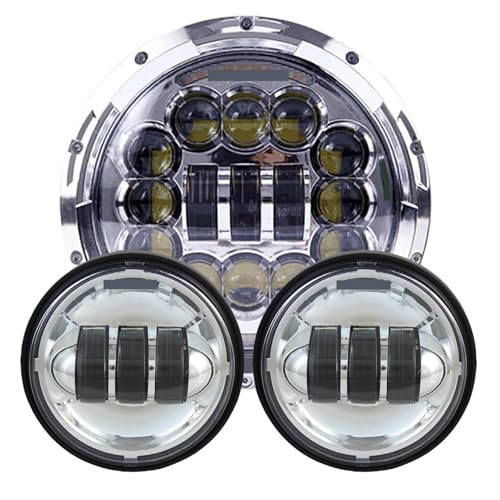 KHBLETDOU 7-inch Motorcycle LED Headlight High/Low Beam Lamp with DRL And 30W Fog Lamp 4.5 "Auxiliary Lamp, Suitable Compatible with Any Model of 7" And 4.5 ".(Chrome)