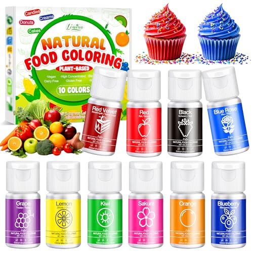 Natural Food Coloring - 10 Plant-Based Liquid Food Coloring Set, Artificial Dye Free, All Nature Food Dye for Baking, Cake Decorating and Fondant, Organic Food Color for Icing, Frosting - 3.5oz/100ml