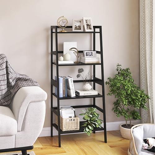 HITNET-Ladder-Shelf-Black-Bamboo-Bookshelf-4-Tier-Bathroom-Storage-Shelf-Unit-Plant-Stand-Freestanding-Open-Bookcase-for-Home-Office HITNET Ladder Shelf Black Bamboo Bookshelf 4 Tier Bathroom Storage Shelf Unit Plant Stand Freestanding Open Bookcase for Home Office