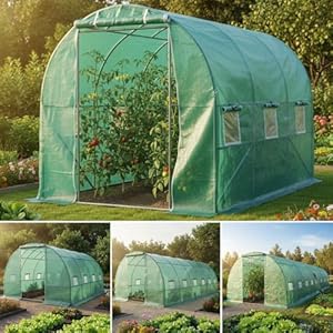 BRAST Gewächshaus Foliengewächshaus mit Stahlfundament | 2x3m - 3x8m | inkl. Erdanker Unkrautvlies & 6 Aufrollbare Fenster mit Moskitonetz | UV-stabilisierte Gitterschutzfolie 200g/m² | 200x300cm