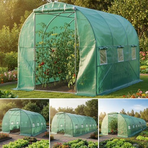 BRAST Gewächshaus Foliengewächshaus mit Stahlfundament | 2x3m - 3x8m | inkl. Erdanker Unkrautvlies...