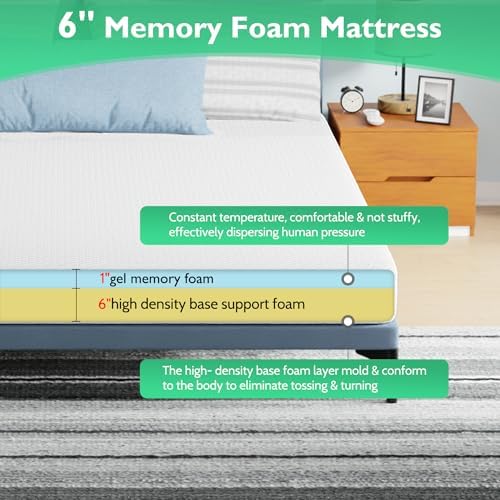 Image of FDW California King Mattress 6 inch Gel Memory Foam Mattress Medium Firm Mattresses for Cool Sleep Relieving Pressure Relief CertiPUR-US Certified Mattress in a Box,California King