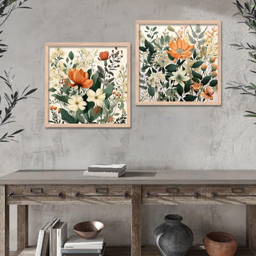Image of kotart - Premium Digital Floral Art Paintings with Frame for Home Decor - Framed Wall Painting for Living Room Bedroom Office Room Decor - Painting for Wall Decoration Set of 2 Multicolo Size-(13x13 inch, C)