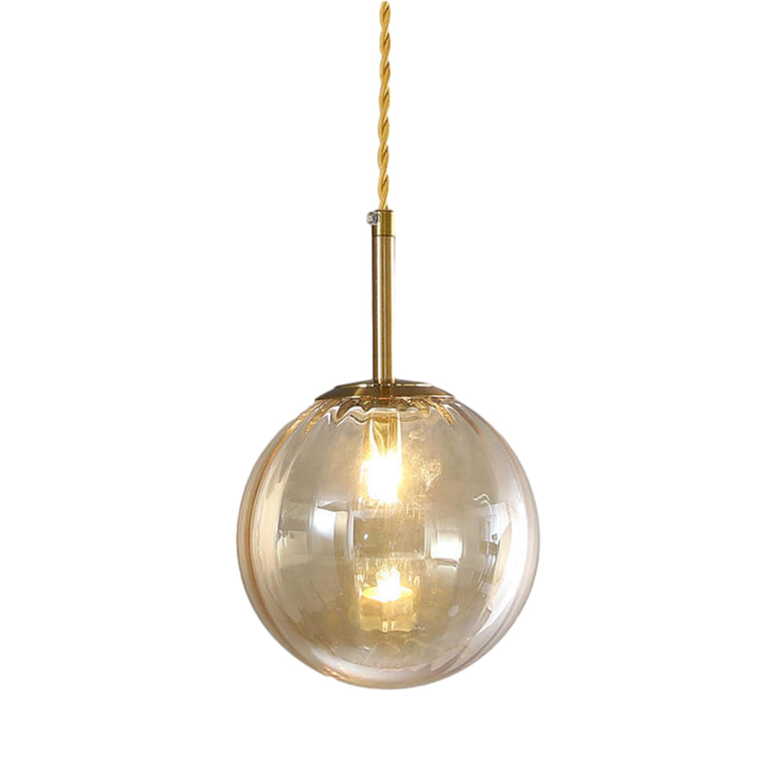 HJXDtech Brass Finish Pendant Light with Ribbed Glass Globe Lamp Shade, Industrial Vintage Loft Bar E14 Ceiling Hanging Lamp Bedroom Dining Room Chandelier (Amber, Single)