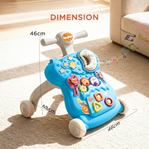 Image of Baybee Lilo Baby Walker for Kids, Baby Push Walker with Music, Rotating Gears & Grip Handle | Activity Kids Walker for Baby Toddlers | Walkers for 0 to 2 Years Boy Girl (Blue)