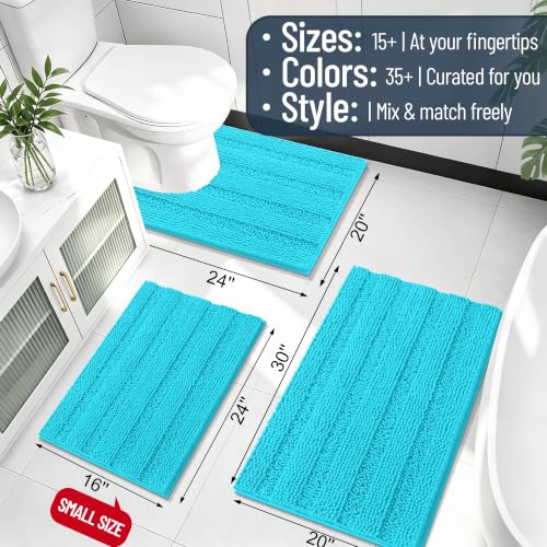Image of Smiry Thick Chenille Bathroom Runner Rugs 44x24, Extra Absorbent Striped Bath Mat, Machine Washable, Rubber Backing, Long Bath Rugs for Bathroom, Tub & Shower, Home Decor Accessories, Aqua Sky