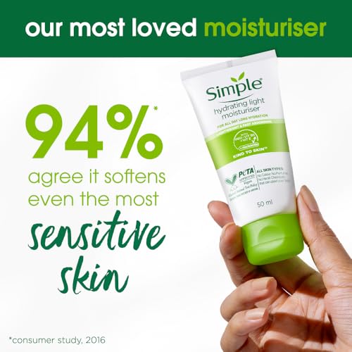 Image of Simple Hydrating Light Moisturiser, 50ml | 12hr Hydration | With Niacinamide, Pro-Vitamin B5, Glycerin & Borage Seed Oil | Lightweight, Non-Greasy Formula | For Soft, Smooth Skin