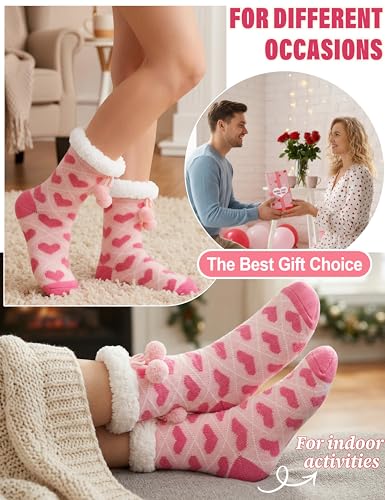 Image of MOGGEI Fuzzy Slipper Socks for Women, Warm Cozy for Winter, Non Slip Grips | Extra Soft Fluffy Lining, Anti-Skid Grippers, Thick Plush Cuff, Smooth Toe, Gifts,Thermal Fleece Cabin Socks, for Home Sleep