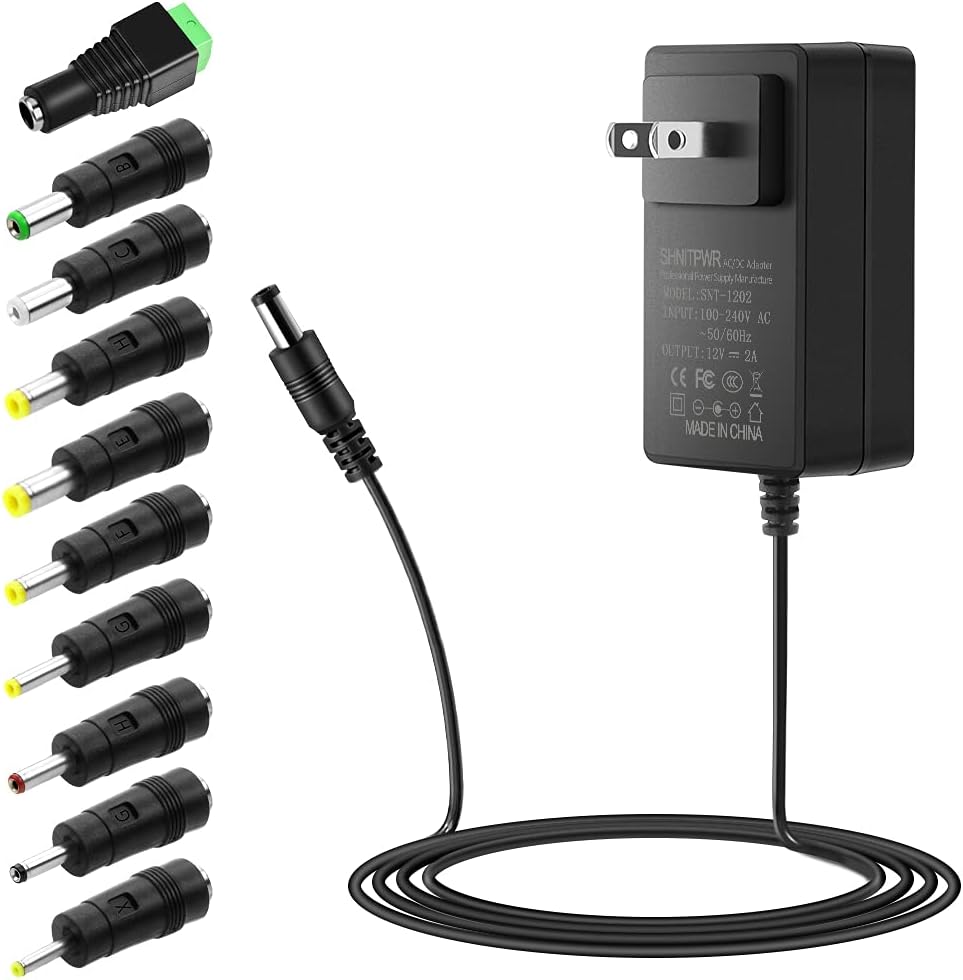 SHNITPWR 12V 2A 24W Power Supply Adapter 100V~240V AC to DC Converter 12V 2A 1.8A 1.5A 1.2A Universal Transformer W/ 10 Tips 5.5x2.1 5.5x2.5 5.5x3.0 6.3x3.0 4.8x1.7 4.0x1.7 3.5x1.35