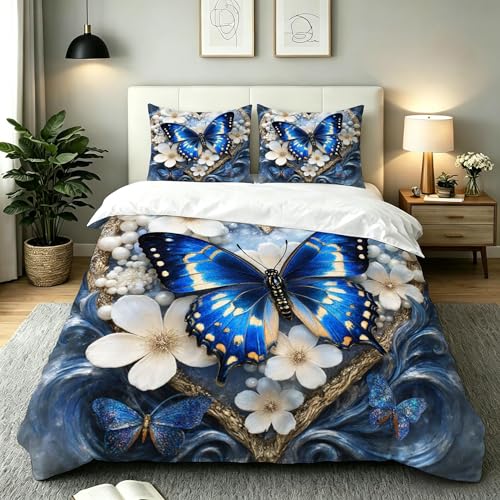 Gumntun Funda Nordica Cama 90-150x200 cm Mariposa Flores, Microfibra Muy Suave y Agradable Juego de Ropa de Cama, Transpirable Funda de Edredón con 2 Funda de Almohada 50x75 cm_B19653