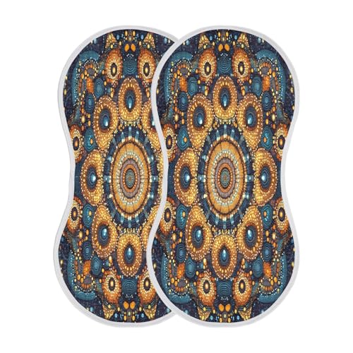 Mandala Burp Cloths Cotton Baby Washcloths,Large 22x11in Burping Cloth Absorbent and Soft for Newborn Baby Boys and Girls,2 Pack2