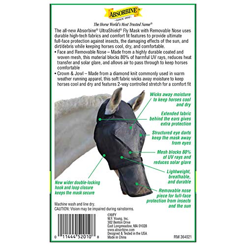 Absorbine Ultrashield Equine Fly Mask, Uv Protection, Horse Size Without Ears, Has Removable Nose #TOP1
