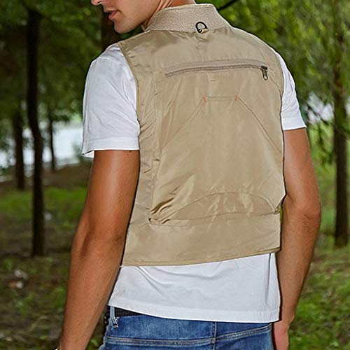 F Fityle Homens Multi Pocket Vest Colete Pesca - Cáqui XXL