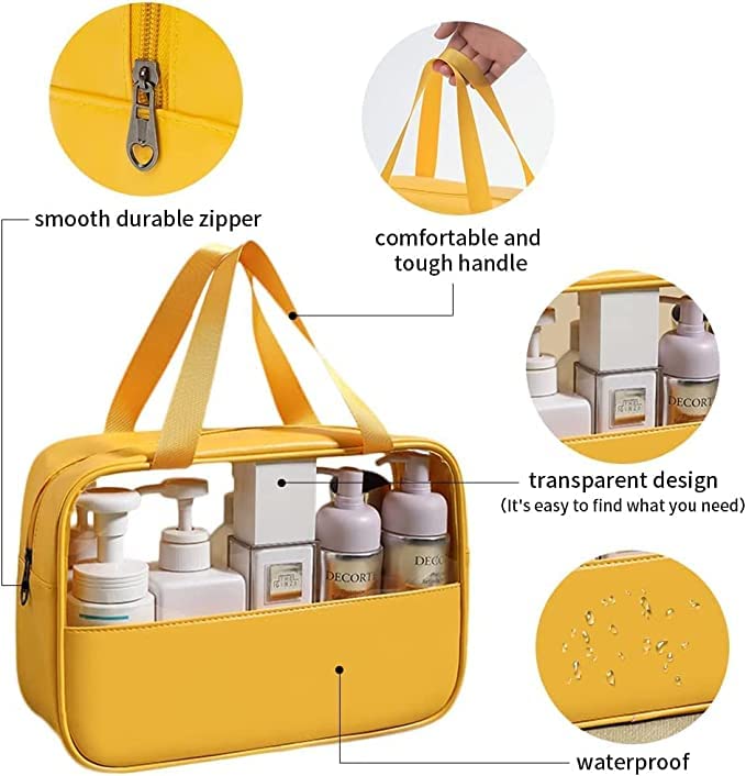Image of Waterproof Toiletry Bag for Men and Women Travel Toiletry Bag Transparent Makeup Bag Hanging Cosmetic Organizer Bag (Set of 3 Bag) (Yellow)