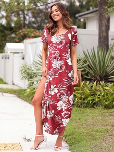 Image of BELAROI Plus Size Maxi Dress for Women Summer Casual V Neck Short Sleeve Long Dress with Pockets Beach Vacation Cover Up