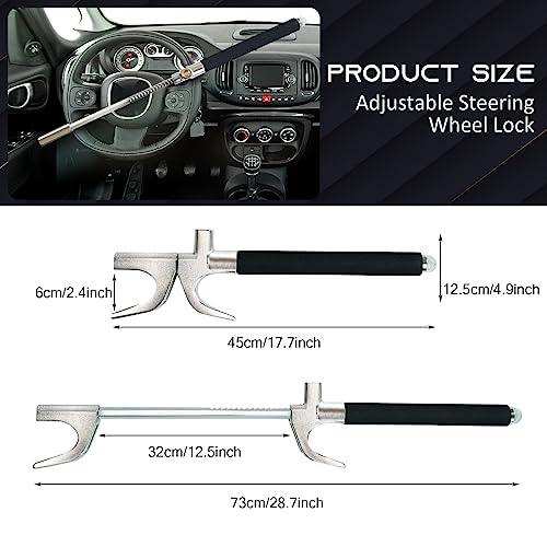 Kolroo Steering Wheel Lock, Retractable Stainless Anti Theft Car Device Universal Fits, Heavy Sturdy Car Steering Wheel Lock With Escape Hammer, Steering Wheel Lock For Car, Auto, Vans,Suv (Black)1 #TOP5
