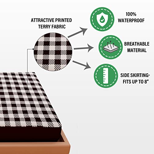Image of DREAM CARE Waterproof Fitted Terry Cloth Printed Mattress Protector for Single Bed with Elastic Strap - 72 inchx42 inch, Dark Coffee