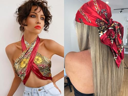 27.5" Square Satin Head Scarf - Silky Medium Headscarf, Neck Scarves,Vintage Bandanas,Sleeping Head Wraps for Women4
