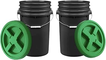 House Naturals 7 Gallon Large Bucket with Air Tight Screw On Lid- Food Grade BPA FreePack of 2 Made in USA