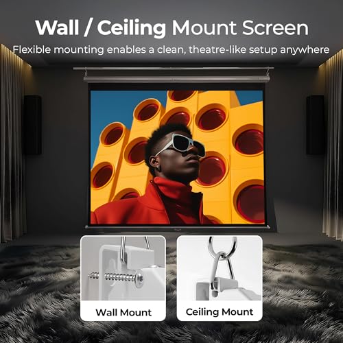 Image of Zebronics Projector Screen, 120 Inch (304.8 cm), 4K Support, 160 Viewing Angle, 4:3 Aspect Ratio, Matte Finish, Black Backing, Wall & Ceiling Mountable, Metal Housing (PSH120A)