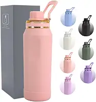 Garrafa Térmica 500ml - Parede Dupla Isolada a Vácuo de Aço Inox, Acompanha Base Emborrachada, Bebidas Geladas por 24 Horas e Quentes por 12 Horas (Salmão)