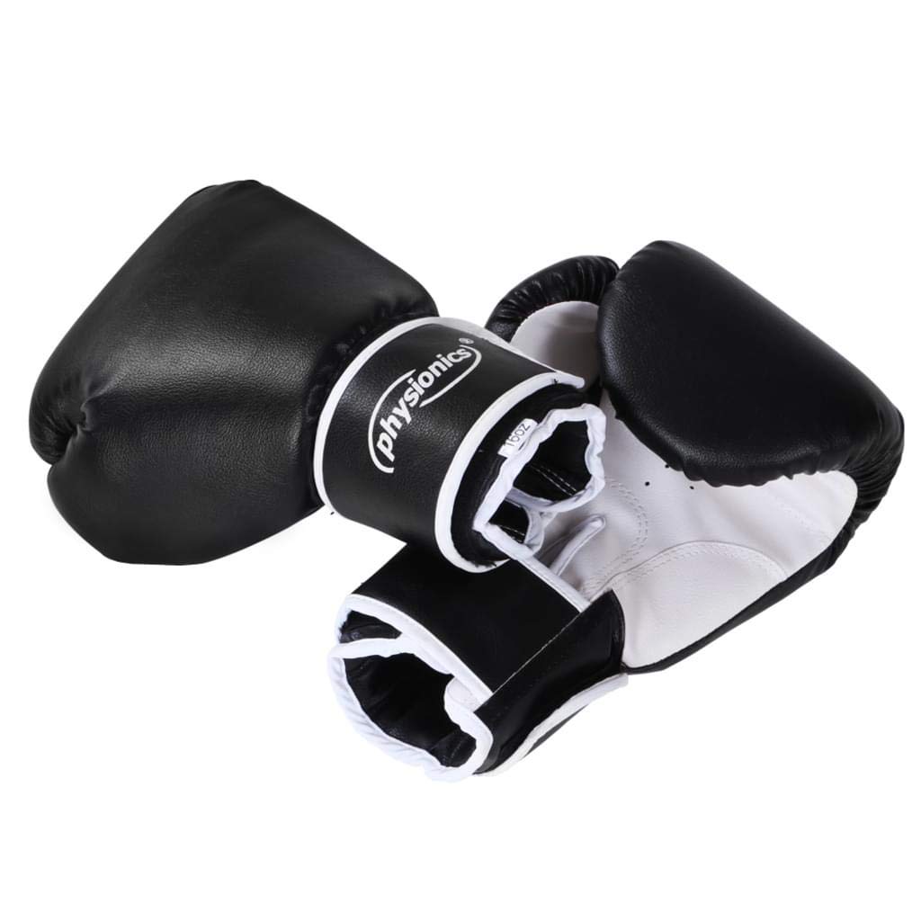 Physionics - Set de boxe - 1 x paire de gants de boxe 10 oz en simili cuir - Sac de frappe 100 x 30 cm (115 cm avec la chaîne) en toile canvas – chaîne 4 points en acier et mousqueton – DIVERSES TAILLES DE GANTS AU CHOIX