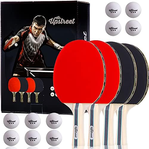 Upstreet's Ping Pong Paddles - Professional Ping Pong Paddles or Table Tennis Paddles, Ping Pong Balls; Ping Pong Set for Recreational Games, Indoor, and Outdoor Ping Pong Paddles (Black Stripes)