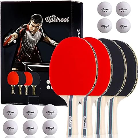 Upstreet Ping Pong Paddles - Professional Ping Pong Paddles or Table Tennis Paddles, Ping Pong Balls, Ping Pong Set for Recreational Games, Indoor, and Outdoor Ping Pong Paddles (Blue Stripes) Cover