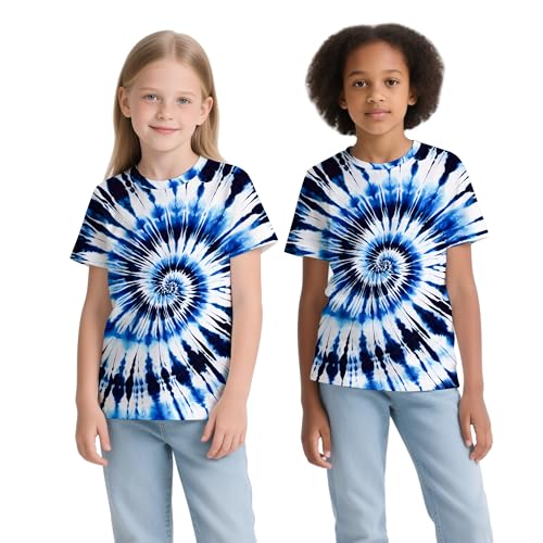 Kids Tie Dye Shirt 4-16 Years Boys Girls Hippies Senior Short Sleeve Colorful Tees T Shirts4