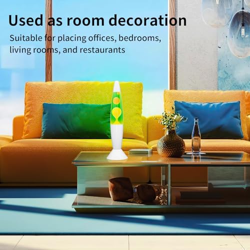 White Base 14'' Magma Liquid Motion Lamp with Green Liquid and Yellow Wax for Adults Kids Night Light Lamp Decoration for Living-Room Bedroom Christmas Thanksgiving Day (2 Bulbs Included).